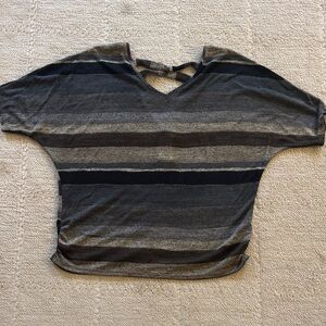Vanity Black and Gray Striped Short Sleeve Top